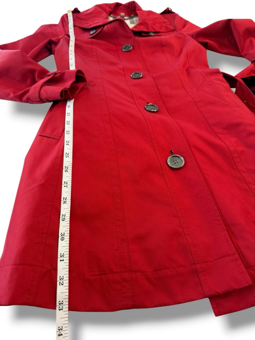 Burberry Women's Mableton Red Trench Coat Authentic UK 2R‎ US 0 *stain* - Picture 10 of 14